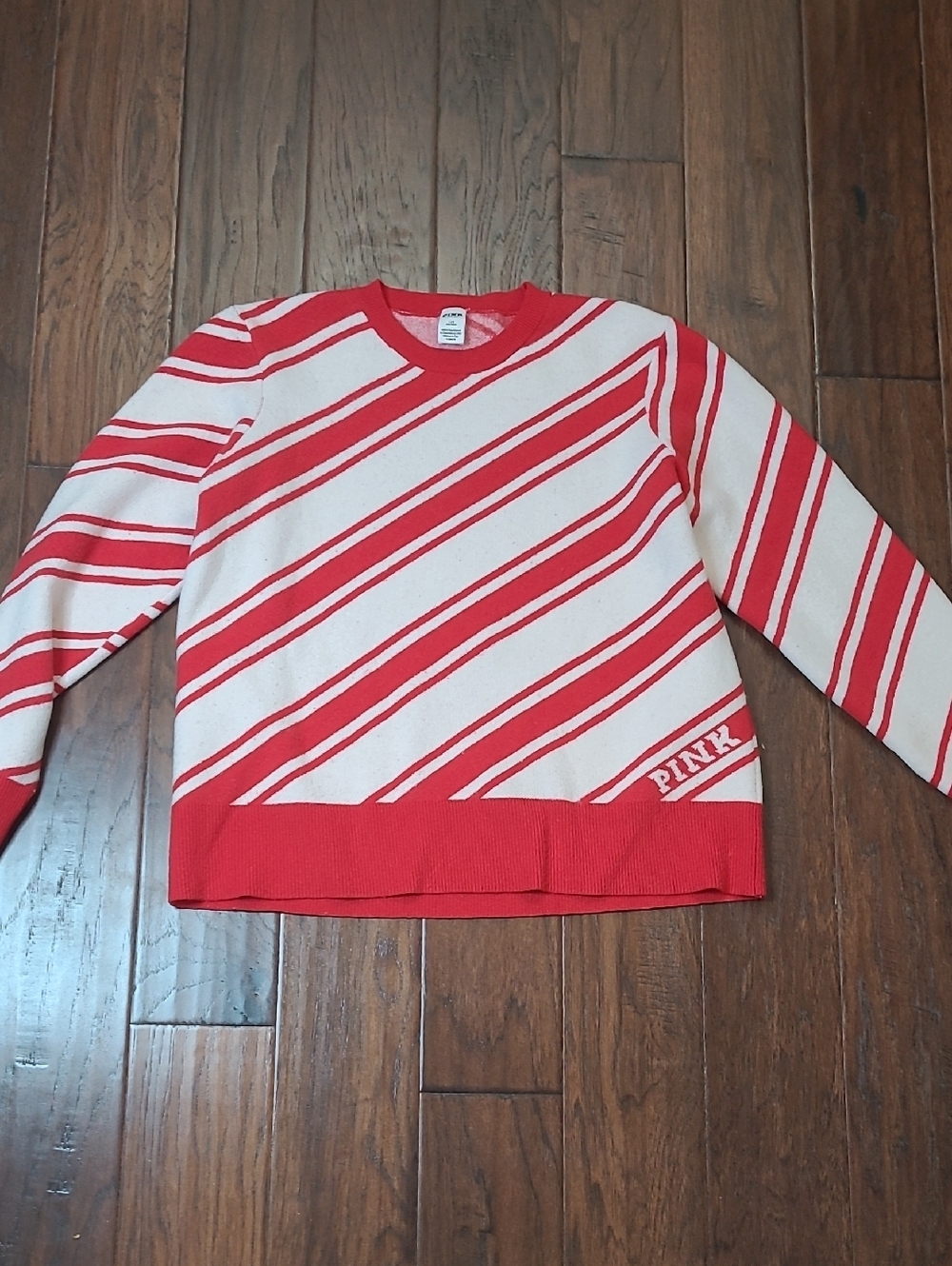 PINK Victoria's Secret Red & White Candy-Cane Striped Sweater size Large
